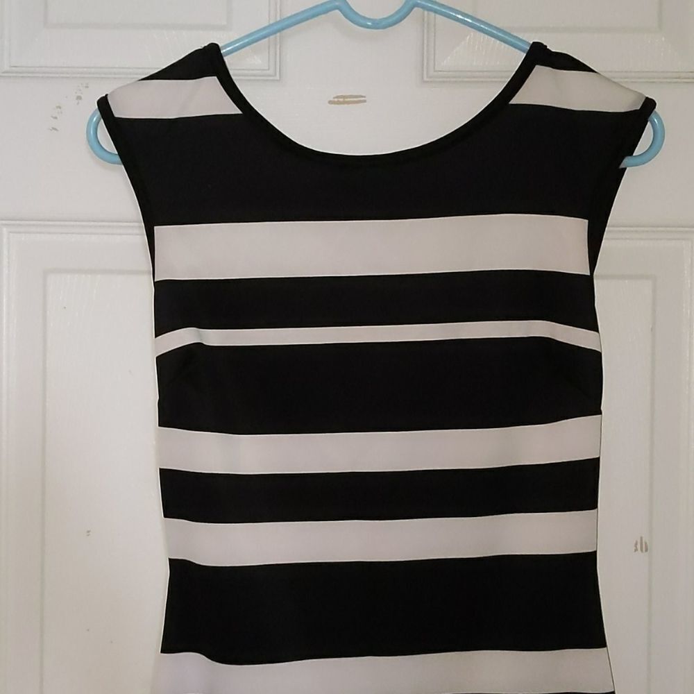 Alt.B black white stripe fitted dress Sz M - Picture 3 of 4